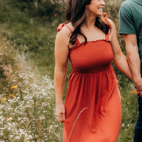 Boho Ruffle Maxi Spaghetti Strap Rust Color Dress - Picture 4 of 4